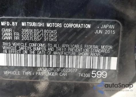 2015 Mitsubishi Lancer Es из США, поврежденный, VIN JA32U2FU3FU023677
